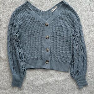 moon & madison Steel Light Blue Button-Up Crotchet Knit Cardigan Womens Size XS